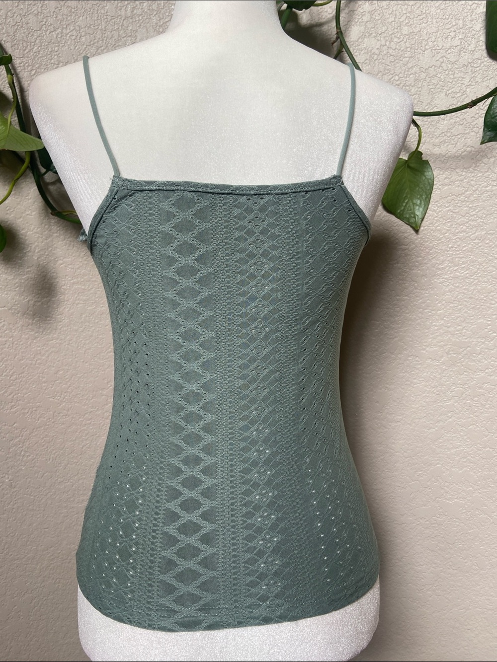 Ruffle-Trim Tank top in soft eyelet fabric in Sage Green (M) or Pink (L). - Picture 3 of 14